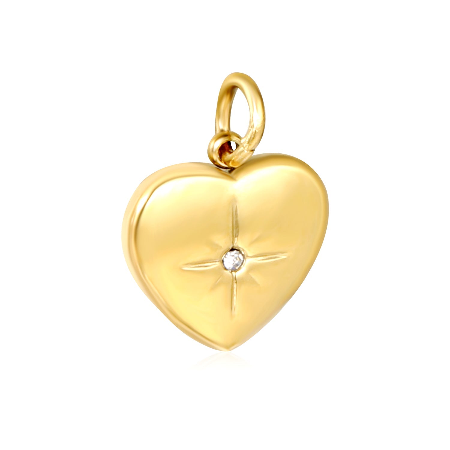 Eight-pointed star with diamond-studded heart-shaped 14x14mm clasp with 1x6 open ring, gold-colored accessory (no necklace) asonjewelry